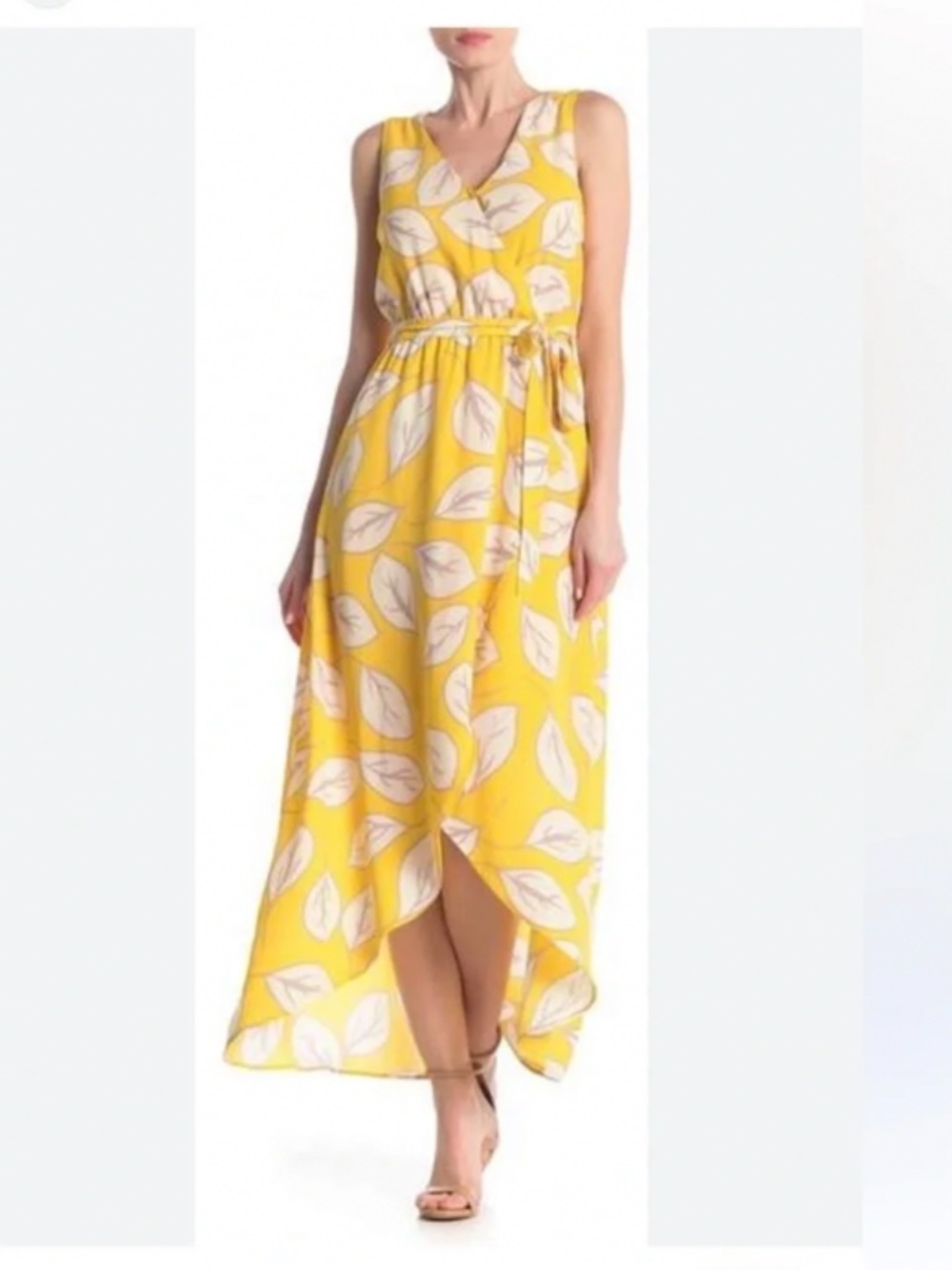 Yellow Leaf Print Maxi Dress size 10 by Luxology